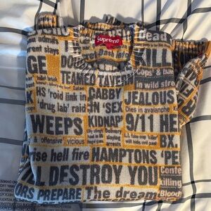 Supreme Text Print Knit in Black, Gray, and Yellow